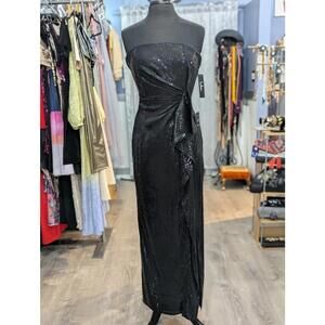 Lulus Glam City Black Sequin Strapless Maxi Dress